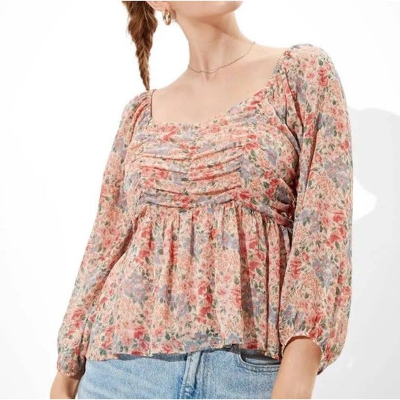 American Eagle Outfitters  Pink Floral Print Chiffon - Picture 1 of 5